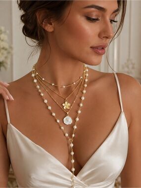 Anthropologie Gold and White Layered Pearl Necklace